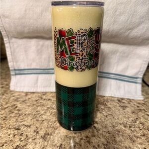 Merry Christmas Tumbler with Plaid Design